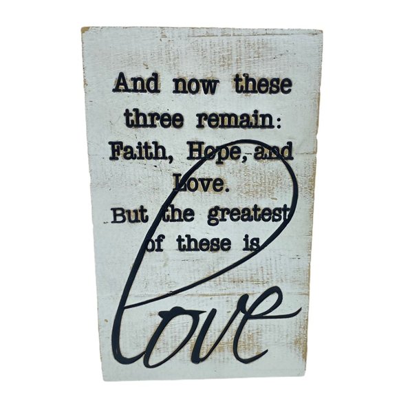 Home Décor Small Sign Faith Hope Love Distressed Farmhouse Shabby Chic White - Picture 1 of 11